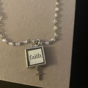 Clear Faceted Station Bead Faith “A” Pendant Necklace